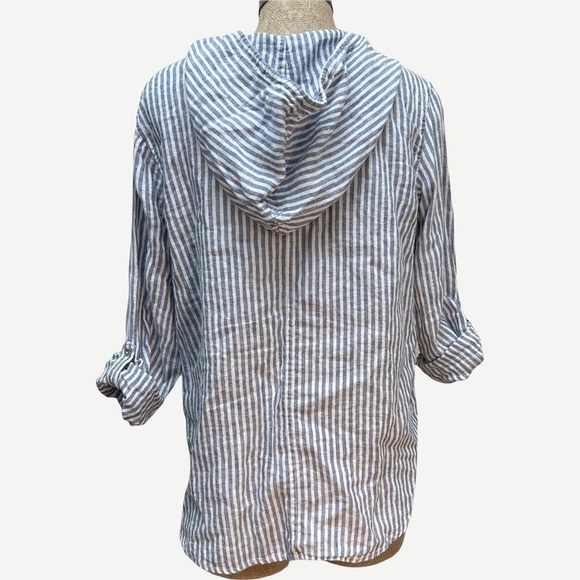 TAHARI Linen Striped Top with Hood S - Picture 5 of 5